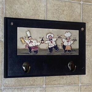 Vintage Black and Cream Chef Wall Hook Decor